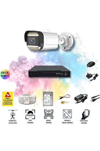 1 Kameralı Set - Yapay Zeka Özellikli Gece Renkli Gösteren 5mp Warm Led Güvenlik Kamerası Seti 312w