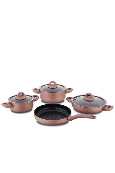 KORKMAZ طقم أواني طهي بيلا جرانيت روزغولد 7 قطع