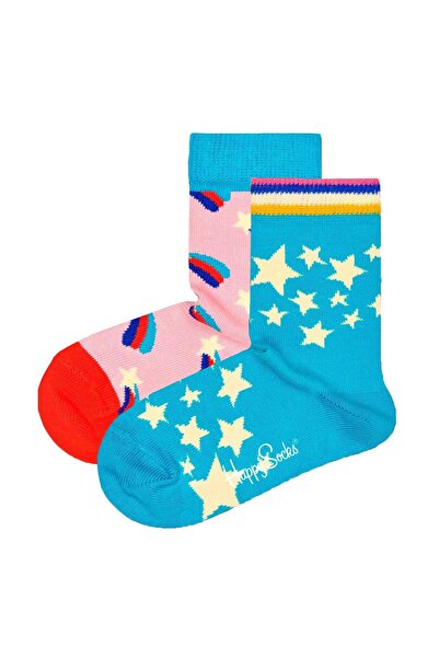 Happy Socks Kinder Socken unisex, 2er Pack - Crew Socks, Bio-Baumwolle, Farbmix
