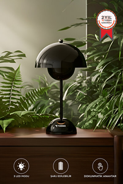 Torima Yuvarlak Masa Lambası 3 Modlu Şarjlı Led Işıklı Gece Lambası LW12 Siyah