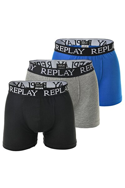 Replay Herren Boxershorts, 3er Pack - Unterhosen, Baumwolle, Logo, einfarbig