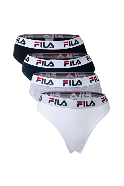 FILA Damen String, 4er Pack - Logo-Bund, Cotton Stretch, einfarbig