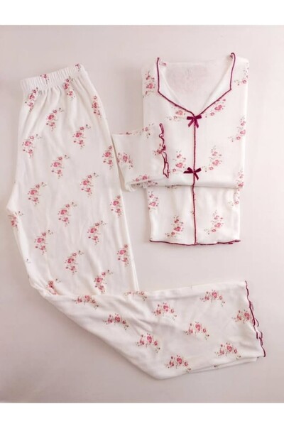 CLOVER JEWELRY طقم بيجامة نسائية بنقشة الزهور – ملابس منزلية ناعمة الملمس، أن...