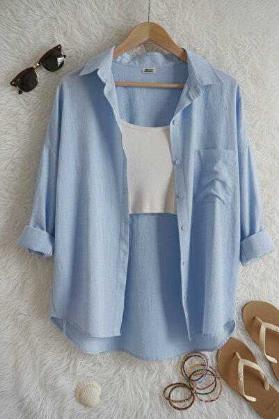 Shiron Sportswear&Company Cămașă albastră de damă, cu umeri goi, supradimensi...