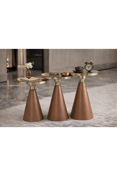 Valda LUMA 3 LÜ ALT KAHVE ÜST GOLD ZİGON