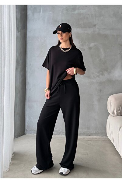 BEJNA Women's Black Modal Short Sleeve Soft Touch Sports Suit