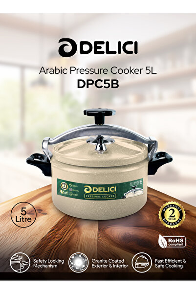 DELICI طنجرة ضغط عربية من الألومنيوم غير اللاصق مطلية بالجرانيت سعة 5 لترات -...