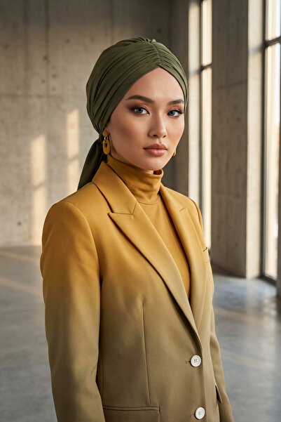 Aisha's Design Bonetă din bumbac pieptănat cu șnur, B-1, kaki