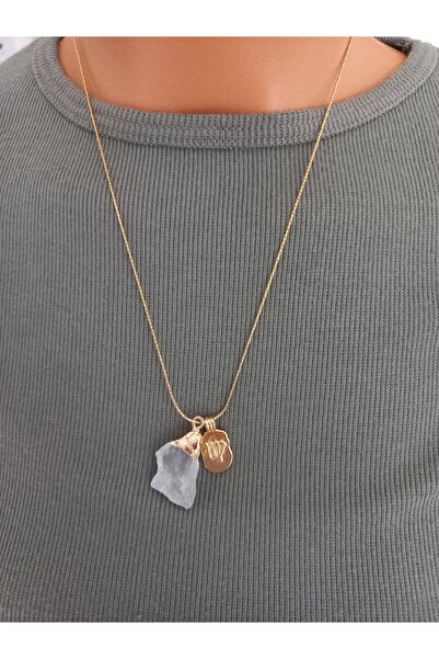 LemaStone Akrep burcu ile uyumlu ham gerçek kuvars taşlı çelik kolye