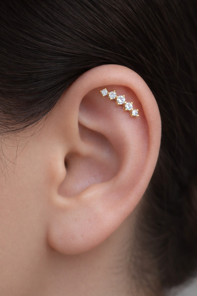 Sacce Scarves&Accessories Sıralı Taşlı Helix Piercing Kıkırdak Tragus Lob Con...