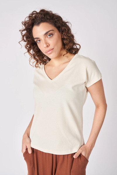 defys Ženska majica sa V-izrezom, kratkim rukavima, regularnog kroja, Tekstur...