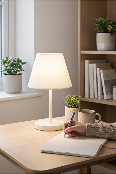 HOMİNG Beyaz Kumaş Beyaz Gövdeli Abajur Ayd-3282