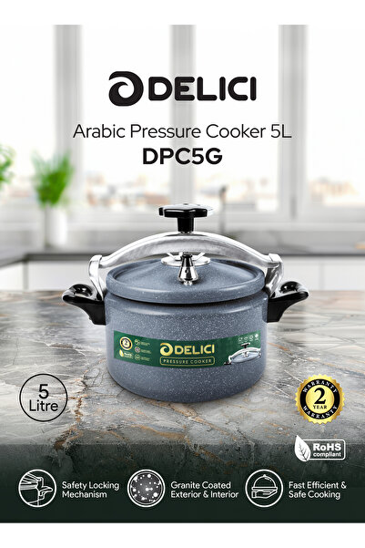 DELICI طنجرة ضغط عربية من الألومنيوم المطلي بالجرانيت سعة 5 لترات - رمادي (DP...