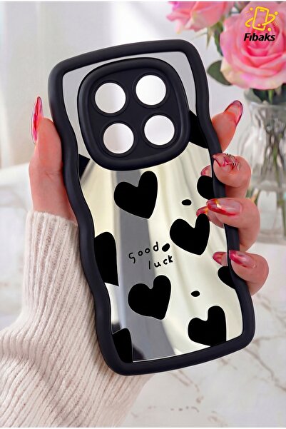 Fibaks Redmi Note 14 Pro Kılıf Aynalı Kalp Desenli Yumuşak Kenarlı Kamera Kor...