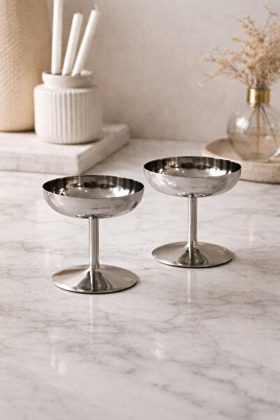 Anadolu Saray 2'li Ayaklı Çelik Dondurma ve Sunum Kasesi – Şık Paslanmaz Çeli...