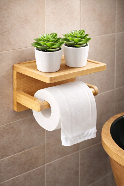 MİEN Suport pentru hârtie igienică din bambus, suport pentru hârtie multifunc...