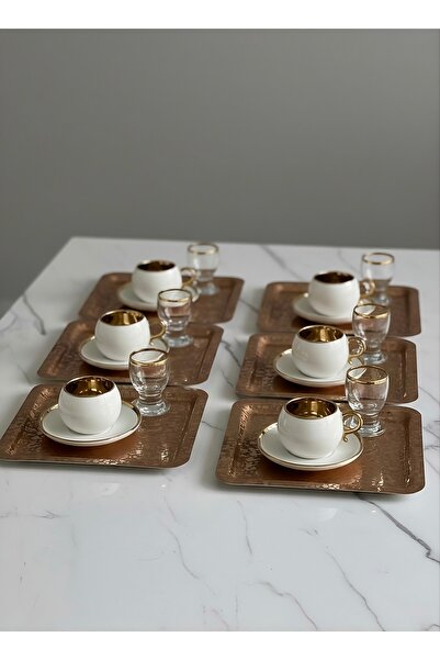 SİNİ Paslanmaz Çelik 6 Adet Kare Lüx Desenli Rose Ad-08 Kahve, Çay Sunum Serv...