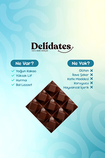 Delidates Bademli & Deniz Tuzlu Hurmalı Bitter Çikolata | Şekeri Meyveden X 4 Adet