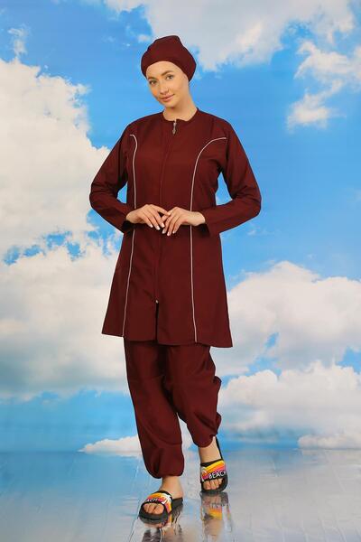 Akbeniz Women's Full Hijab Claret Red Swimsuit 31060