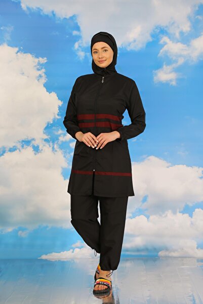 Akbeniz ملابس السباحة النسائية ذات الحجاب الكامل باللون الأسود 31061