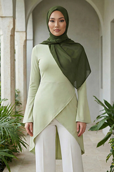 Aisha's Design bumbac moale Set dublu de șal din șifon, verde kaki, PS-48