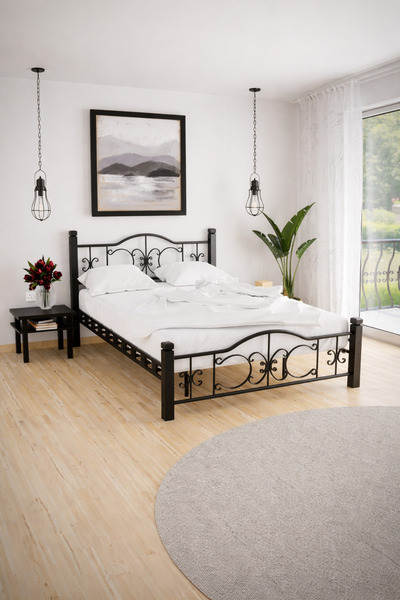 ARGİMO Yakamoz Ferforje Ahşap Metal Karyola Siyah