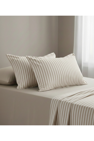 mihriban غطاء وسادة من الساتان القطني المخطط من سلسلة فندقية مكونة من قطعتين ...