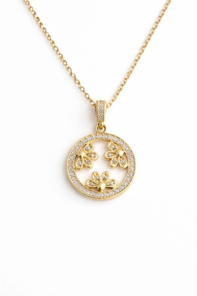 Leo'Stone Zarif Zirkon Taşlı Oval Çiçek Tasarım Renk Atmaz Kararmaz Kadın Çel...