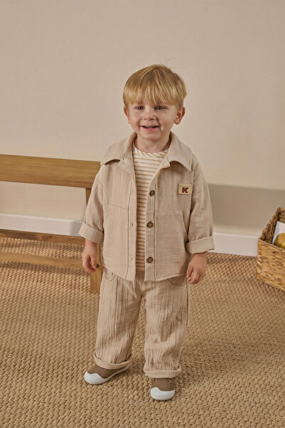 Minipodyum Erkek Bebek Alt Üst Takım Çizgili Bayramlık 3'lü