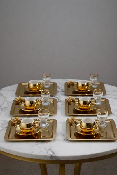 SİNİ Gold Kelebek Aksesuarlı Paslanmaz Çelik 6 Adet Kare Lüx Gold Kahve, Çay ...
