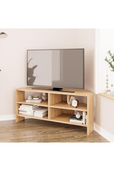 Bimossa ROY B1410 Köşe TV Sehpası Ünitesi – Sepet Ahşap | Açık Raflı & Modern & Geniş