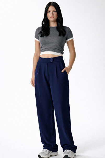 Ramior Blu marine pentru femei talie înaltă pantaloni palazzo – Model elegant...