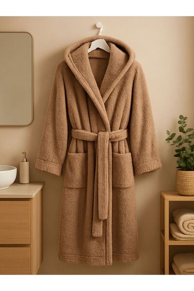 OEM Hooded fluffy cocolino bathrobe Cappuccino size M/L
