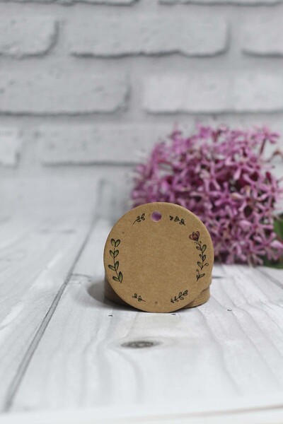 Vice Kraft Yaprak Baskılı Etiket / Düğün-nişan-nikah Hediye Etiketi / Yuvarlak 40 Adet (5 Cm)