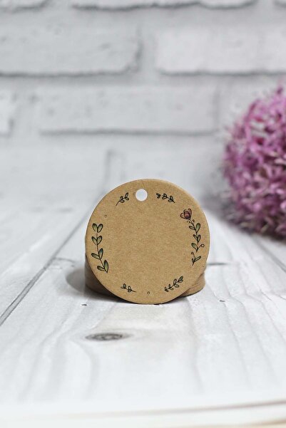 Vice Kraft Yaprak Baskılı Etiket / Düğün-nişan-nikah Hediye Etiketi / Yuvarlak 40 Adet (5 Cm)