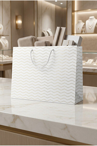 AkalBatu No1 25'li Klasik Seri Karton Çanta Beyaz-40x30x12 Cm