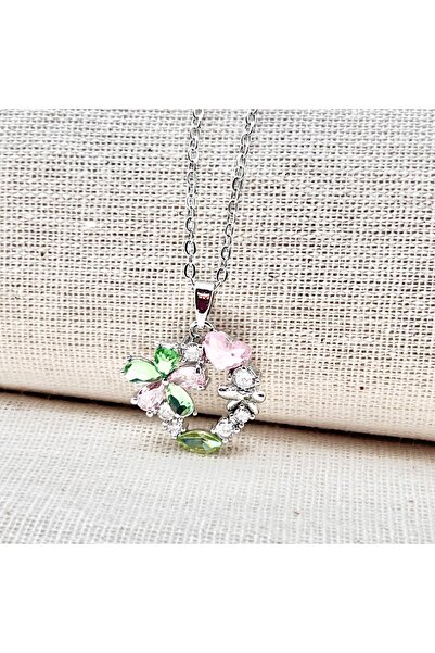 Siya Silver Tarnish-Resistant Steel Zircon Stone Crystal Embellished Floral N...