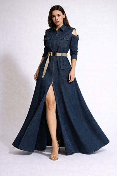 ALYEL NAKER فستان قميص بتصميم خاص بطول ماكسي مع تفاصيل عملية وسحاب