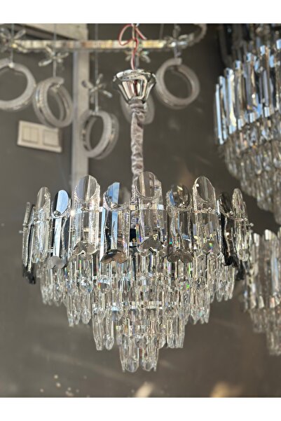 Led YENİ 50 CM KRİSTAL LÜX SALON AVİZE KROM