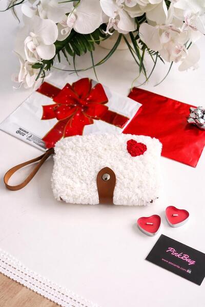 PİNKBAG Handmade Heart Plush Wallet Special for Valentine's Day