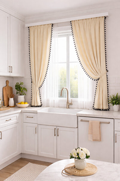 perde plus Tassel Detailed Honeycomb Top Bohemian Background Curtain, Single ...