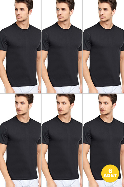CENNETOĞLU تي شيرت رجالي بقصة ضيقة ورقبة دائرية، عبوة من 6 قطع