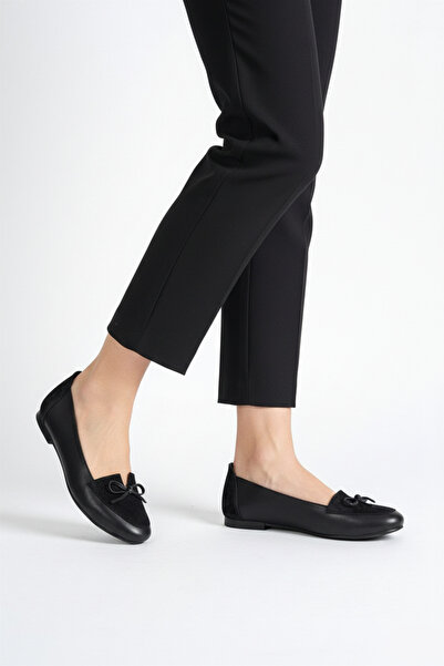 Deripabuc Hakiki Deri Siyah Kadın Deri Babet Dp-0104