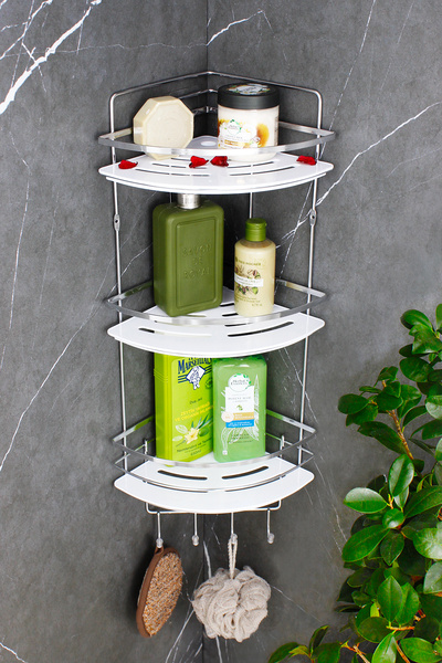 HIMYHOME حامل شامبو ثلاثي مع رف كريستالي ورف زاوية لتنظيم الحمام