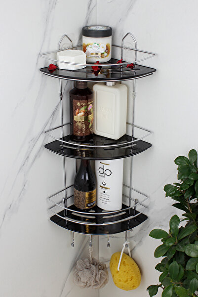 HIMYHOME Kristal Raflı Ekonomik Üçlü Krom Şampuanlık Yapışkanlı Banyo Köşeliğ...