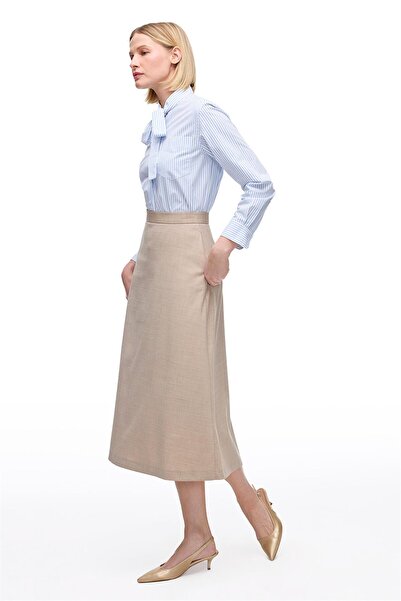 Perspective Açık Devetüyü Gemas Regular Fit Yüksek Bel Midi Boy Etek