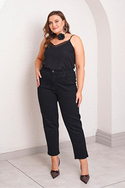 Büyük Moda JEAN MOM IMPRIMAT CU PIETRE SERPME