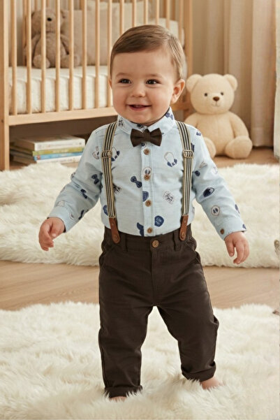 Cattac Kids CattacKids | Erkek Çocuk Papyonlu Figür Desenli Gömlek ve Askı De...