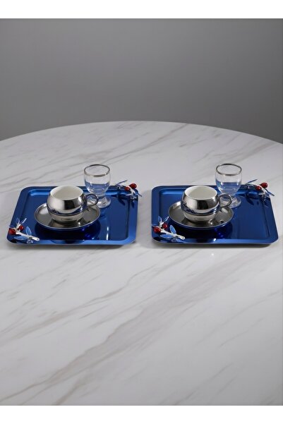 SİNİ Zeytin Dalı Aksesuarlı Paslanmaz Çelik 2 Adet Kare Lüx Mavi, Kahve , Çay...