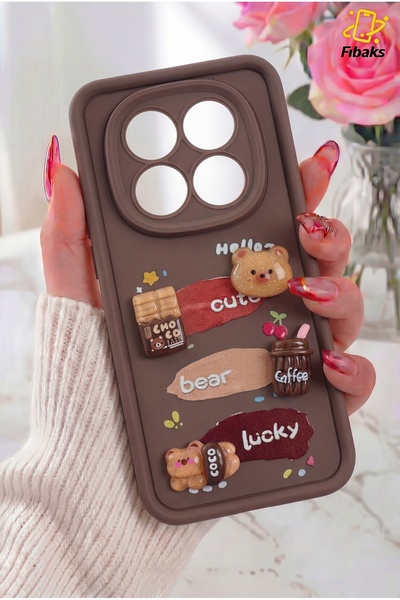 Fibaks Redmi Note 14 Pro Kılıf Ayıcık Kahve Tasarımlı Desenli Kamera Korumalı...